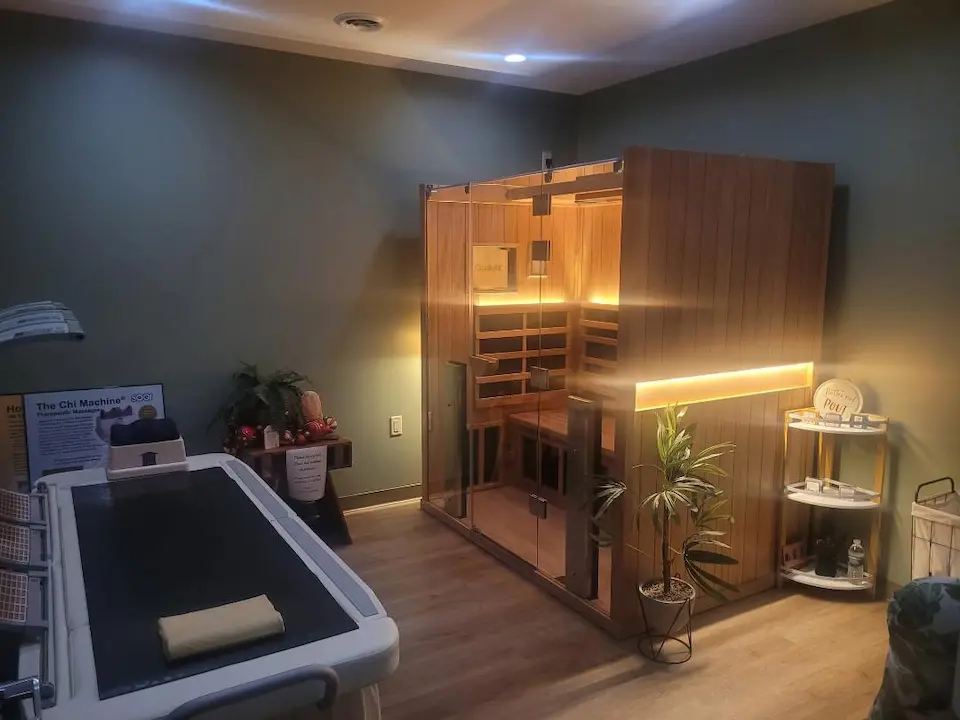 Experience deep detox and stress relief in our infrared sauna.
